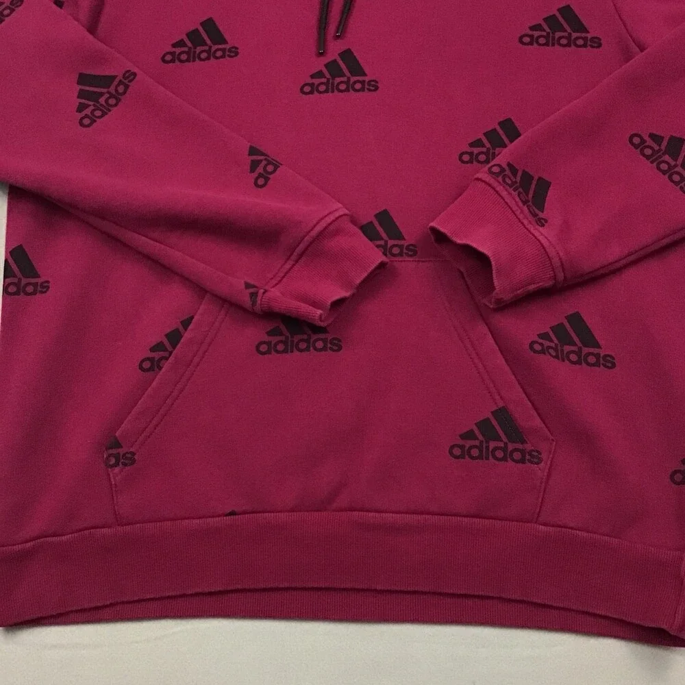 Adidas Hoodie Men Small Pink Trefoil All Over Print Pullover Sweatshirt AOP